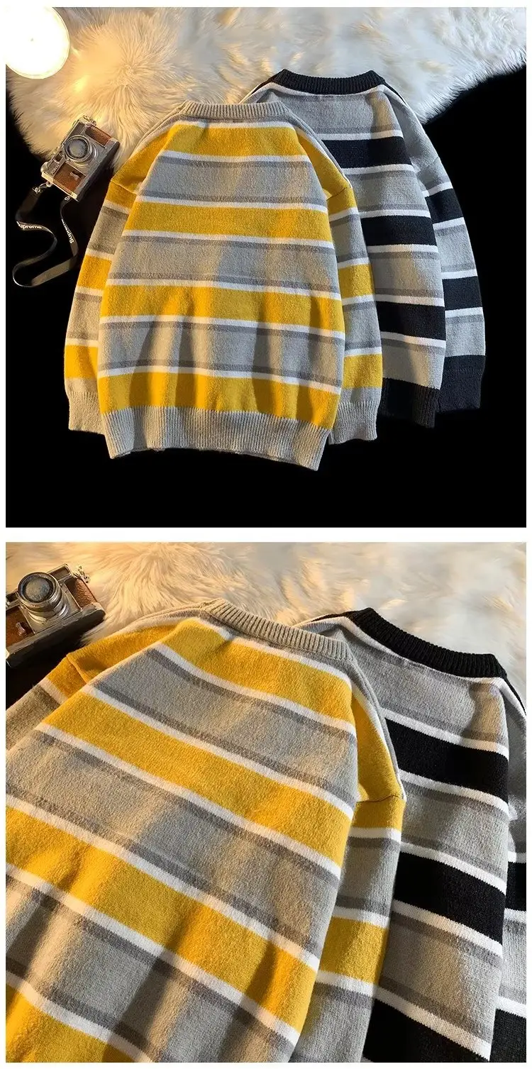 Men Striped Crewneck Sweater Autumn Winter Niche — feature 49