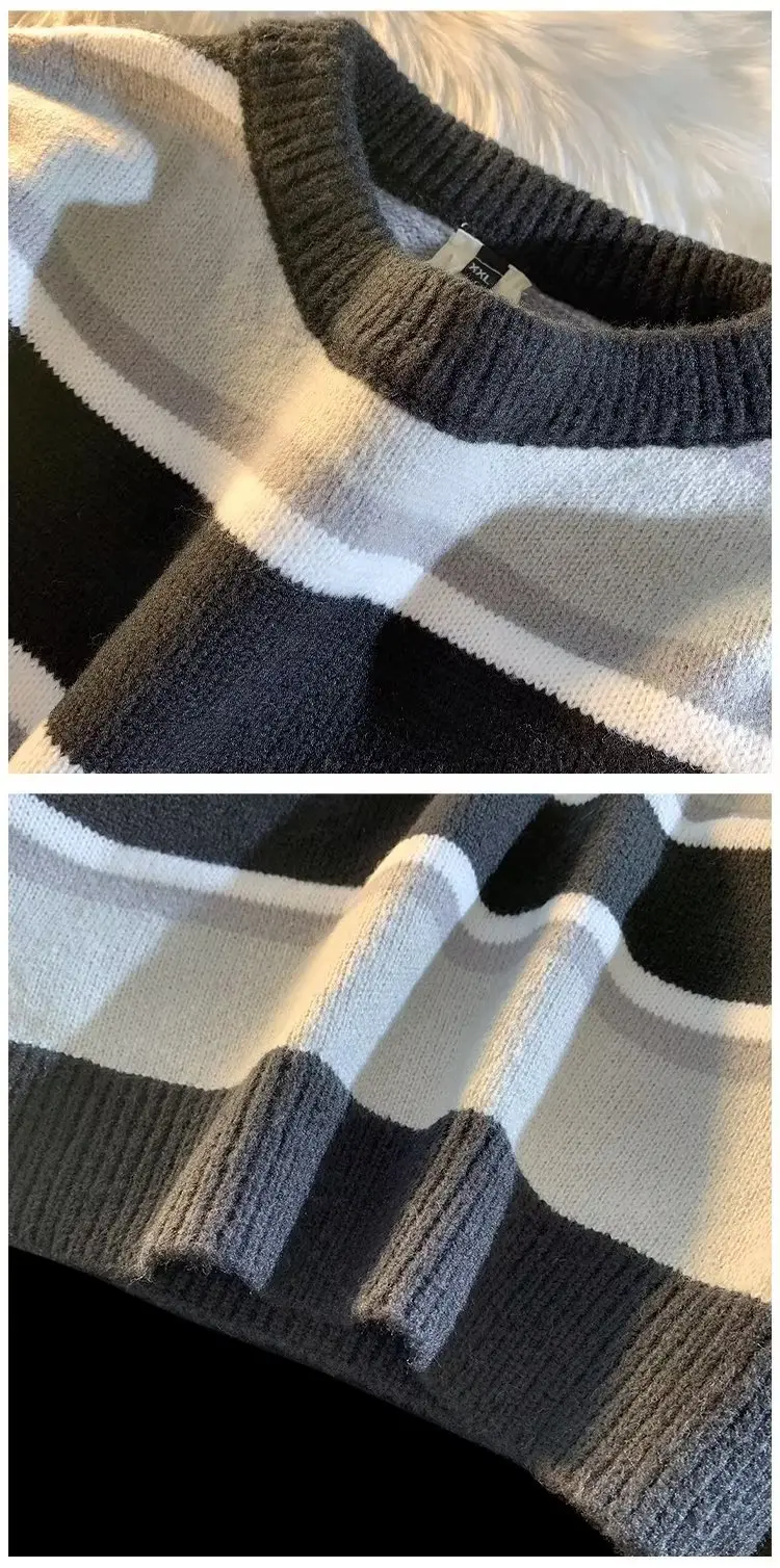 Men Striped Crewneck Sweater Autumn Winter Niche — feature 50