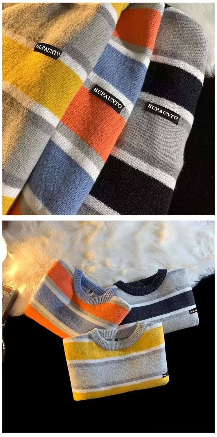 Men Striped Crewneck Sweater Autumn Winter Niche — feature 51