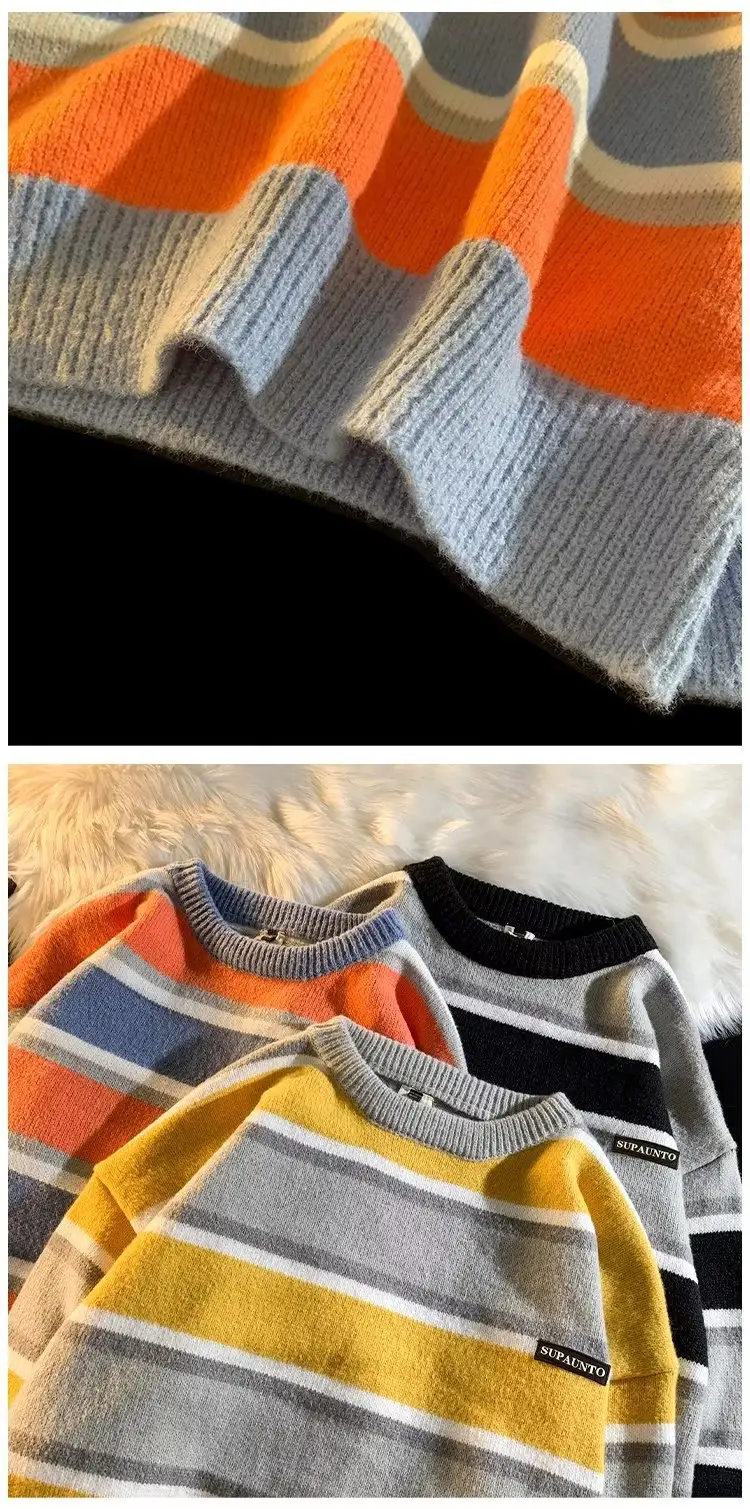Men Striped Crewneck Sweater Autumn Winter Niche — feature 52