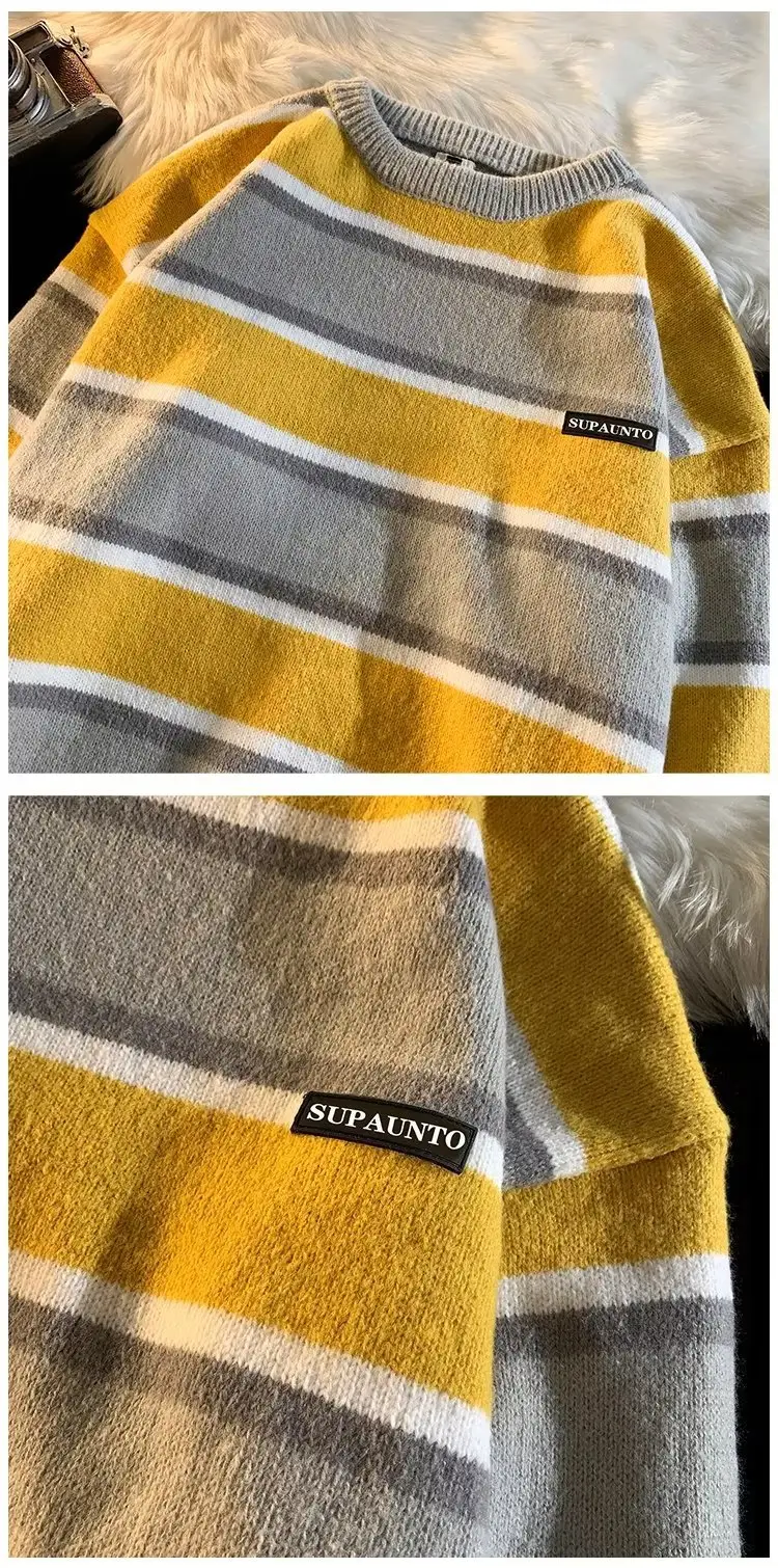 Men Striped Crewneck Sweater Autumn Winter Niche — feature 53