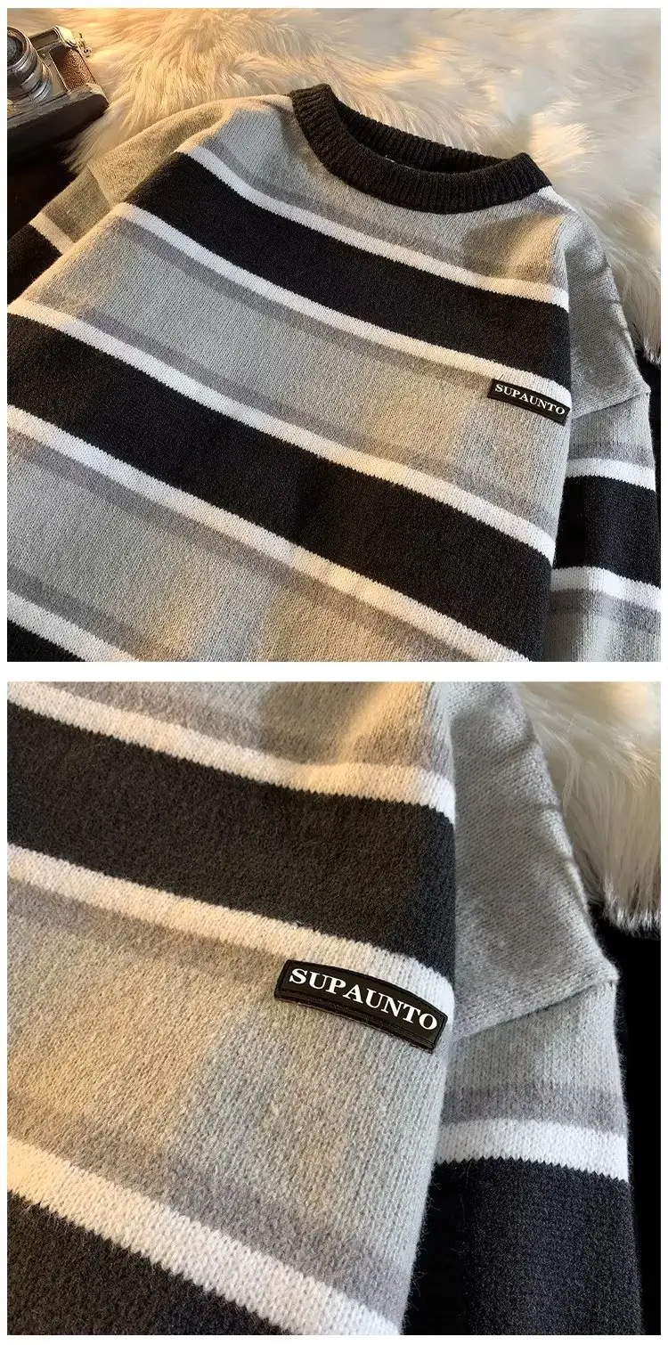 Men Striped Crewneck Sweater Autumn Winter Niche — feature 54