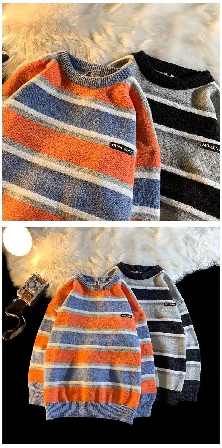 Men Striped Crewneck Sweater Autumn Winter Niche — feature 55