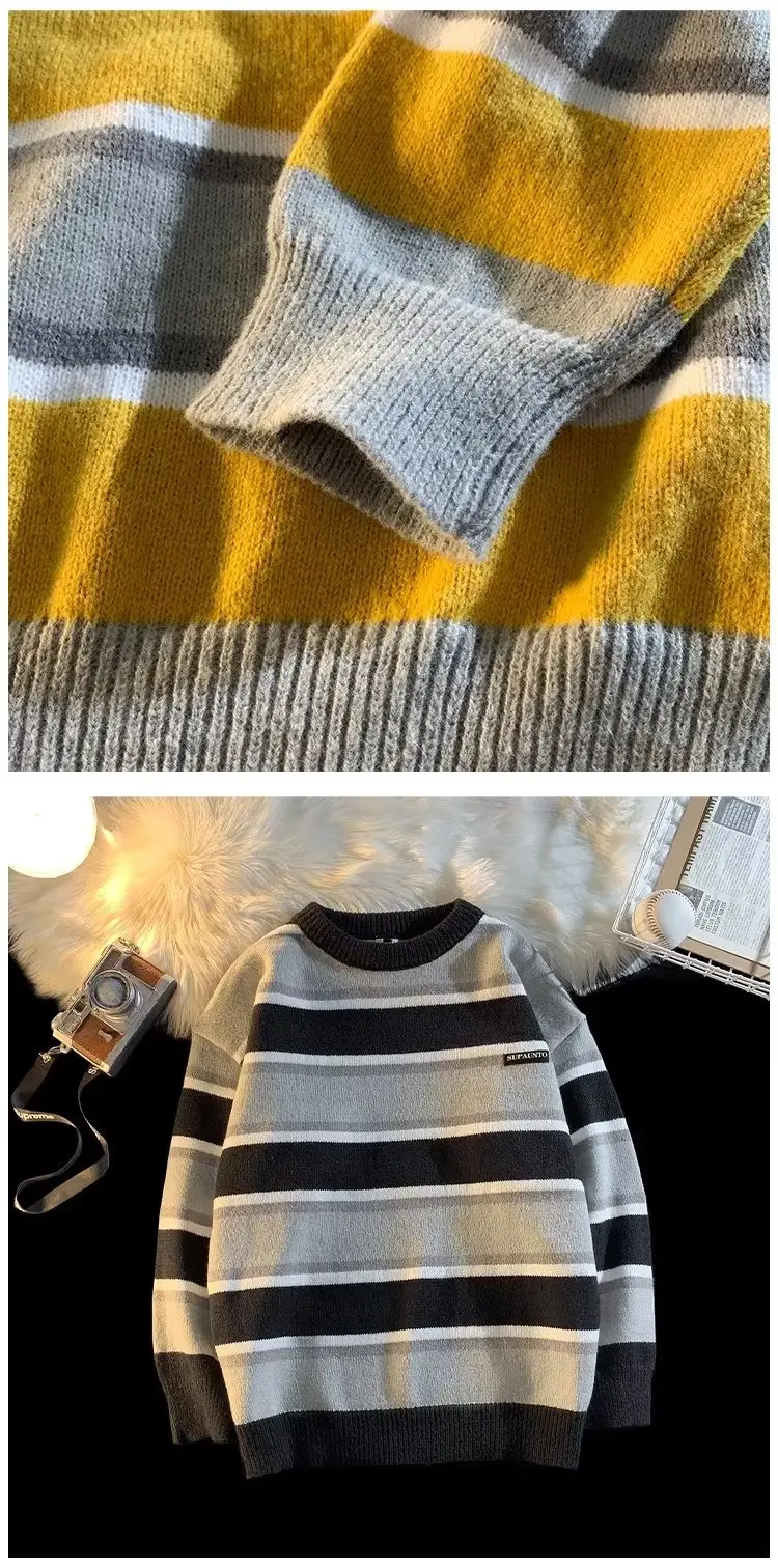 Men Striped Crewneck Sweater Autumn Winter Niche — feature 56