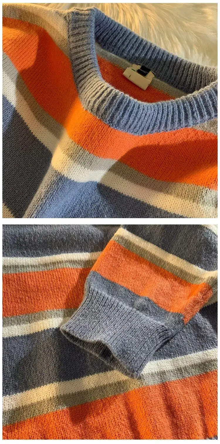 Men Striped Crewneck Sweater Autumn Winter Niche — feature 57