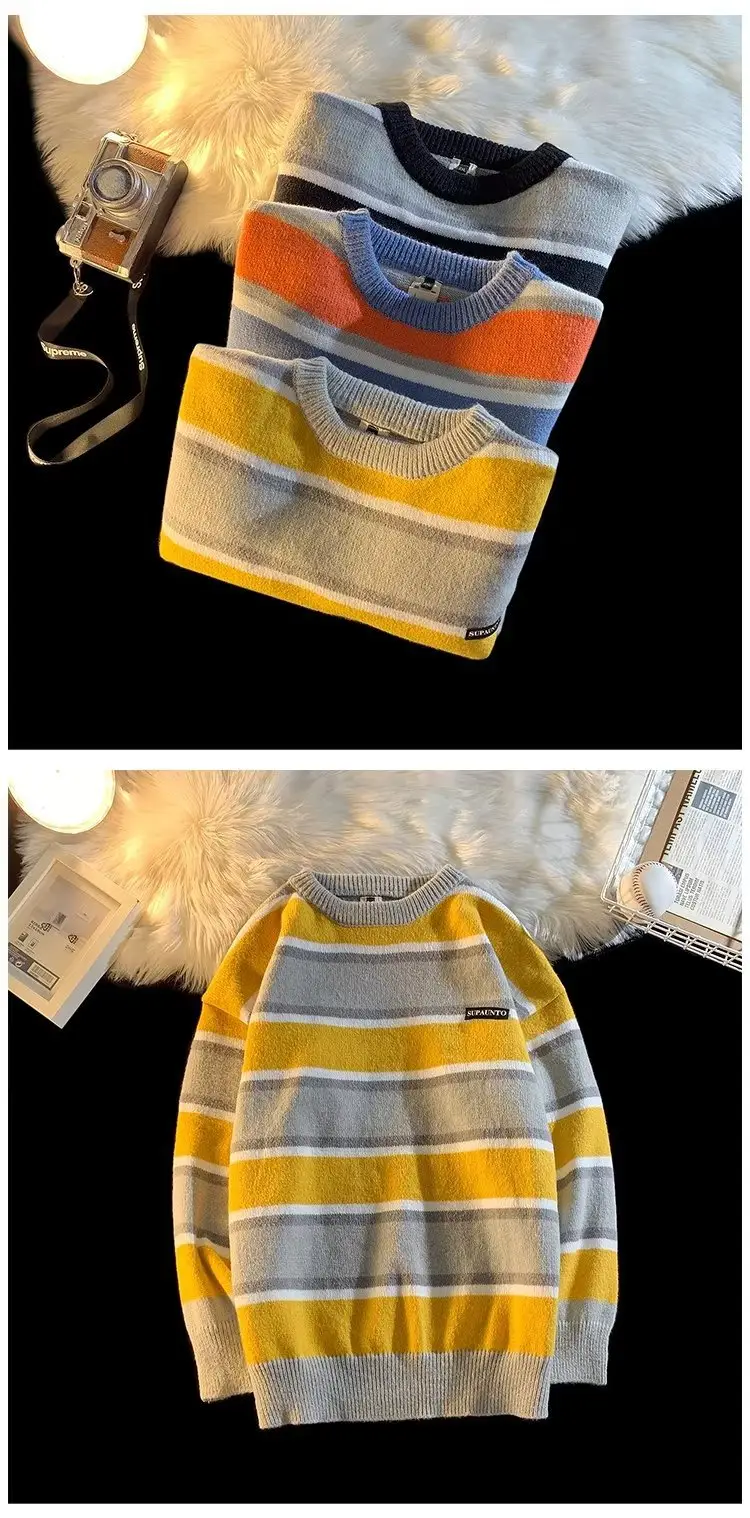 Men Striped Crewneck Sweater Autumn Winter Niche — feature 58