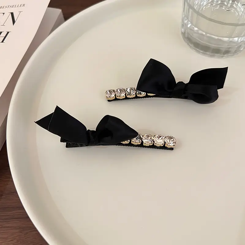 Korean Style Rhinestone Black Bow Hairpin Clip — feature 1