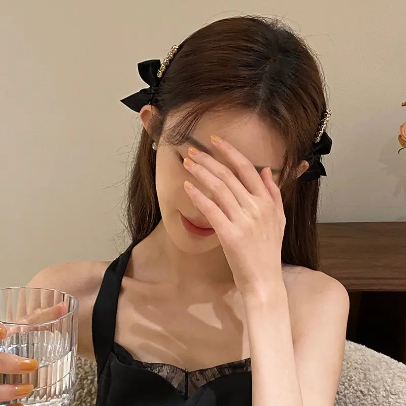 Korean Style Rhinestone Black Bow Hairpin Clip — feature 4