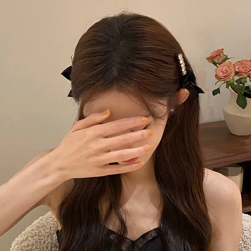 Korean Style Rhinestone Black Bow Hairpin Clip — feature 5