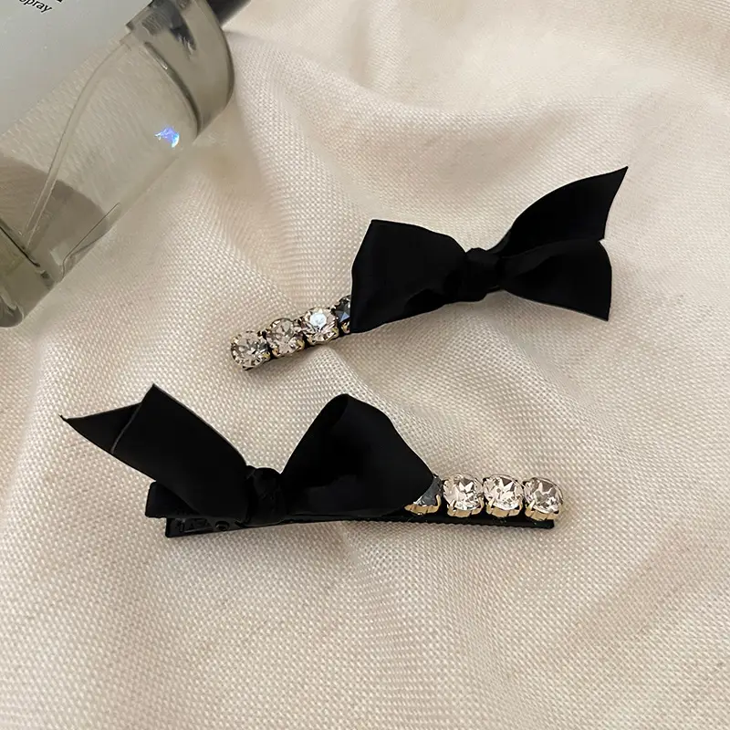 Korean Style Rhinestone Black Bow Hairpin Clip — feature 7