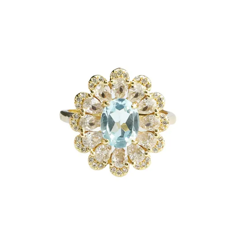 Guan Yu Blue Gemstone Ring with Floral Design - Image 6