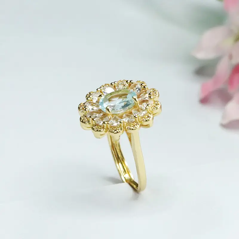 Guan Yu Blue Gemstone Ring with Floral Design — feature 11