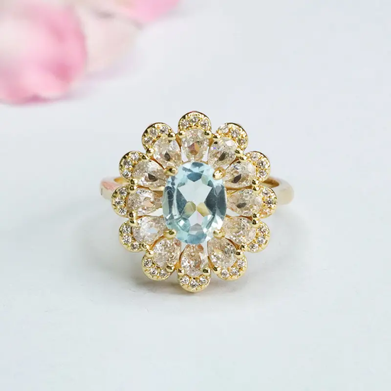 Guan Yu Blue Gemstone Ring with Floral Design — feature 4