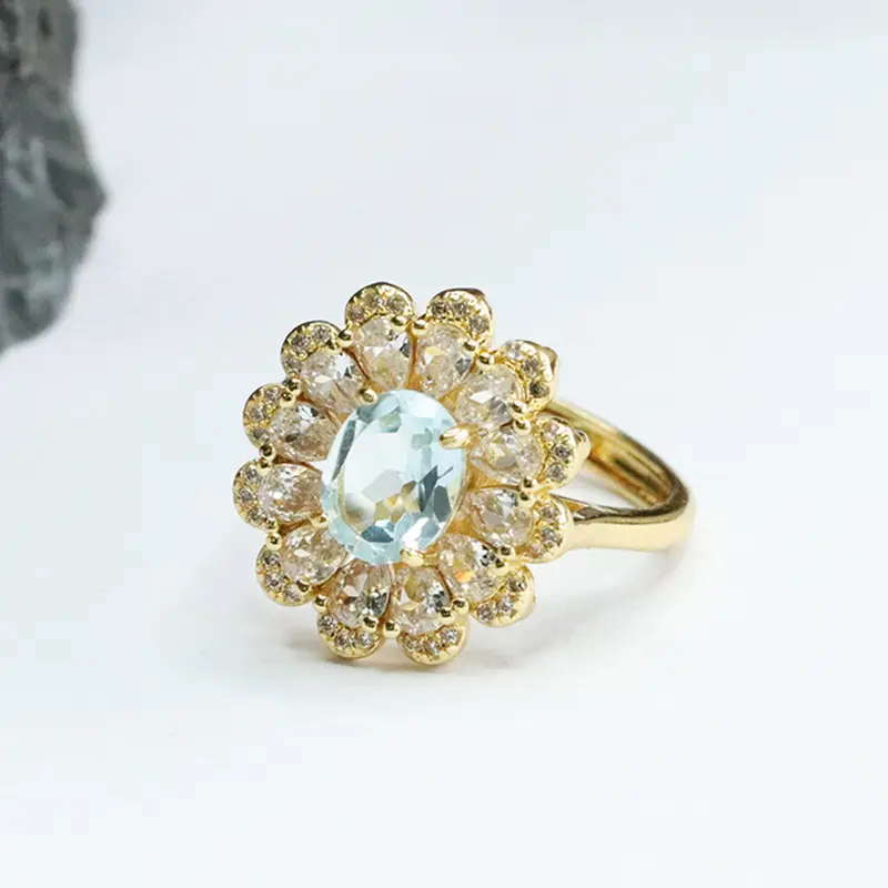 Guan Yu Blue Gemstone Ring with Floral Design — feature 9
