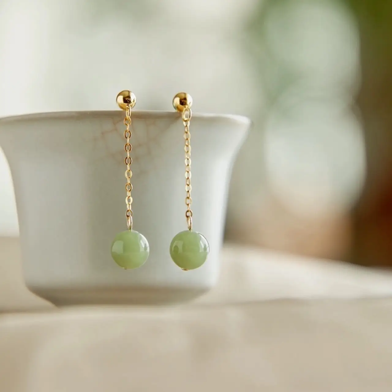 Feminine Green Jade Earrings for Girls - Image 2