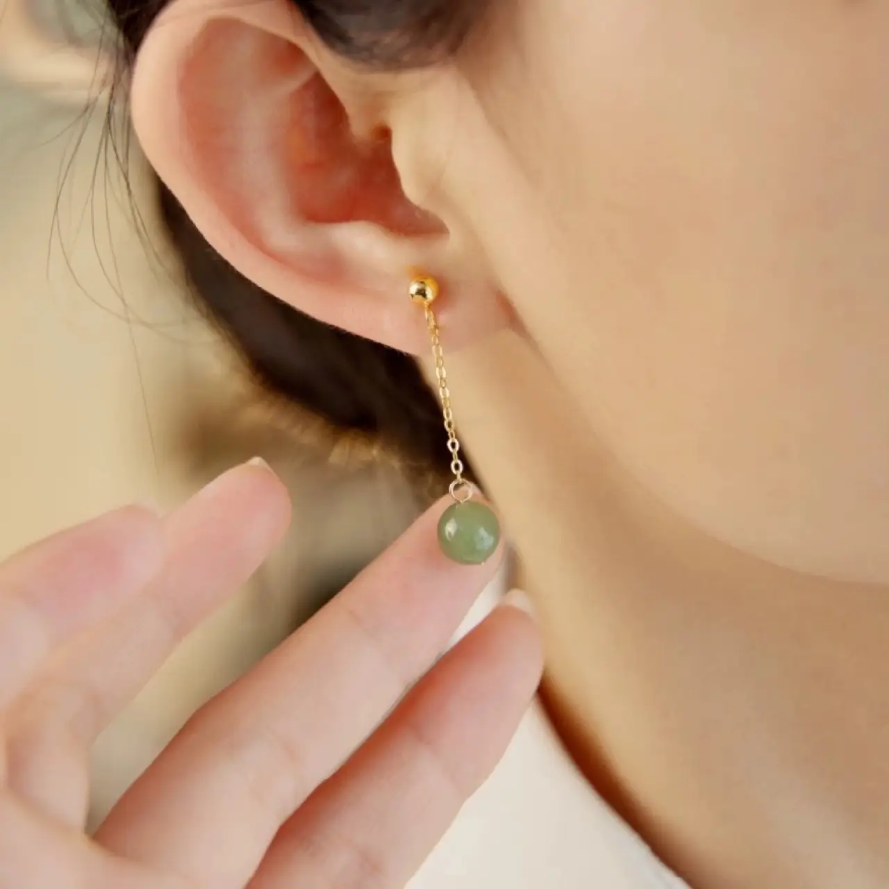 Feminine Green Jade Earrings for Girls - Image 3