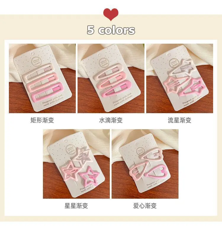 Pink Gradient Hairpin Heart Clip for Girls Bangs Clip — feature 4