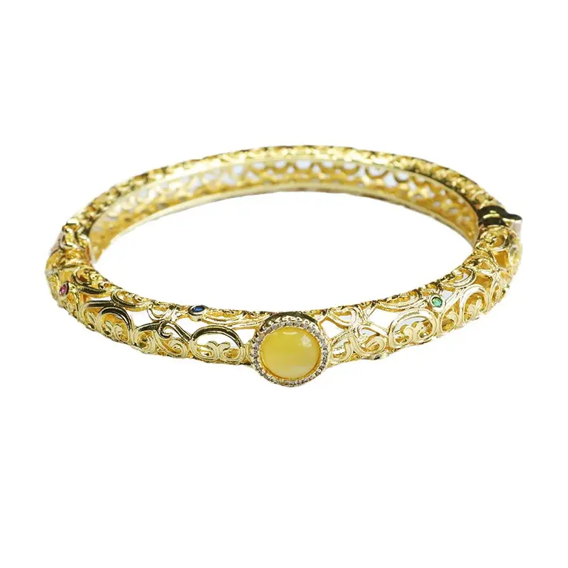 Gold Adjustable Vintage Amber Bracelet - Image 6