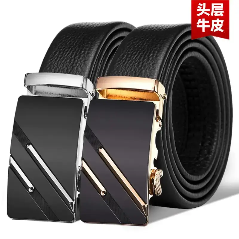 Men's Black Leather Belt with Gold Buckle - Image 3