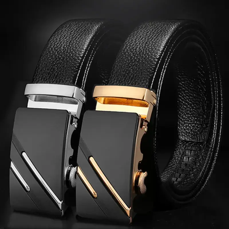 Men's Black Leather Belt with Gold Buckle - Image 6