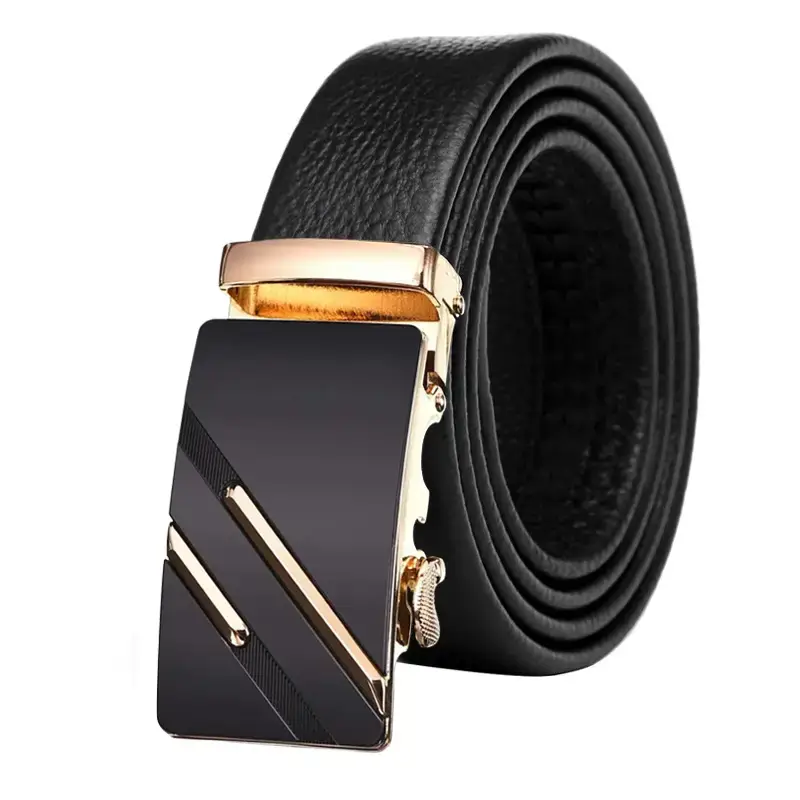Men's Black Leather Belt with Gold Buckle - Image 7