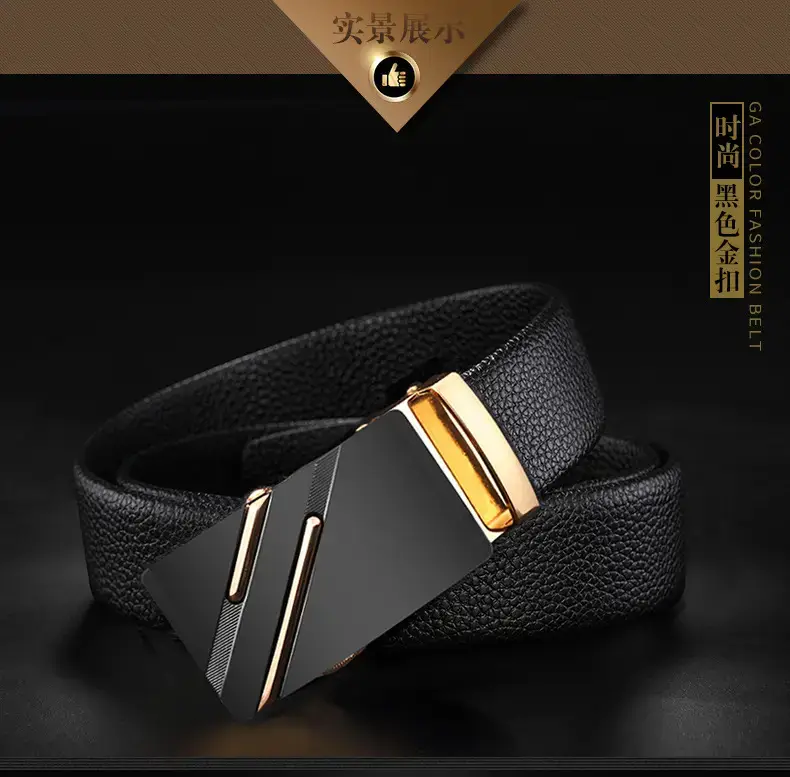 Men's Black Leather Belt with Gold Buckle β feature 12