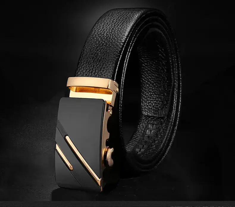 Men's Black Leather Belt with Gold Buckle β feature 13