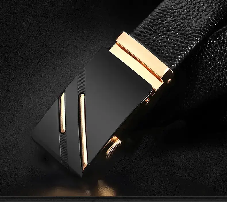 Men's Black Leather Belt with Gold Buckle β feature 14
