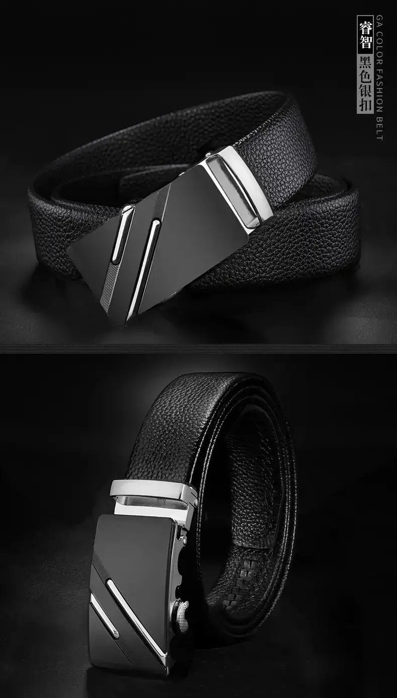 Men's Black Leather Belt with Gold Buckle β feature 15