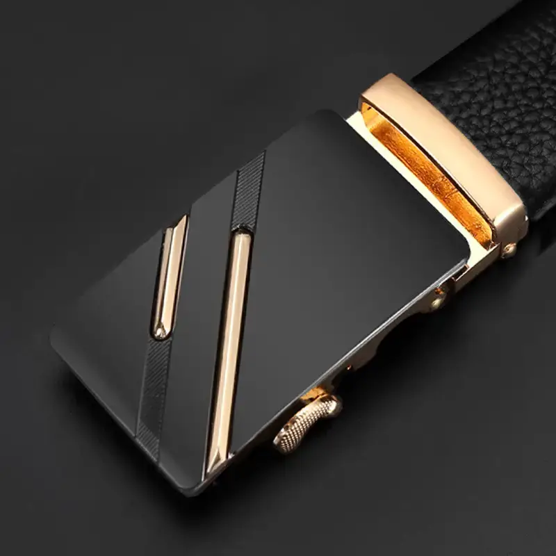 Men's Black Leather Belt with Gold Buckle