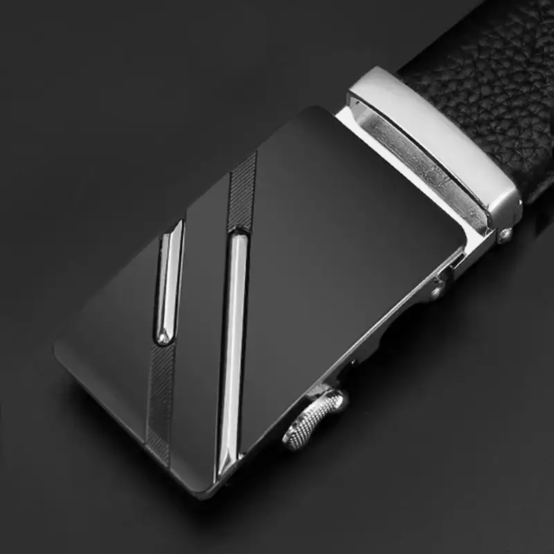 Men's Black Leather Belt with Gold Buckle - Image 2