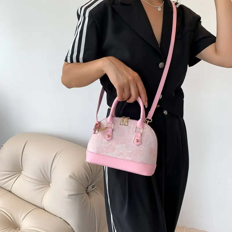 Pink Embroidered Shell Shoulder Bag for Women - Image 5