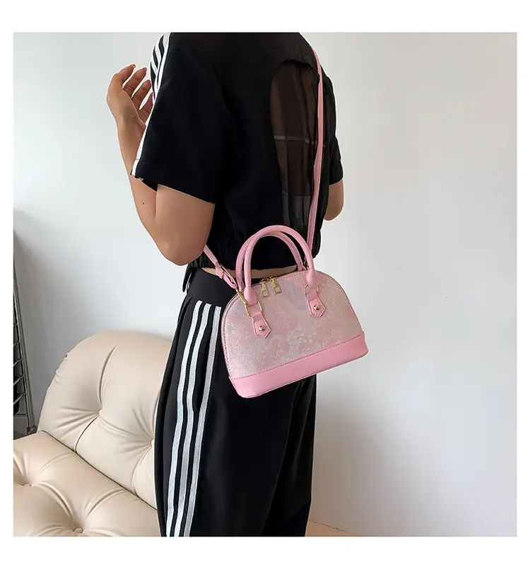 Pink Embroidered Shell Shoulder Bag for Women — feature 12