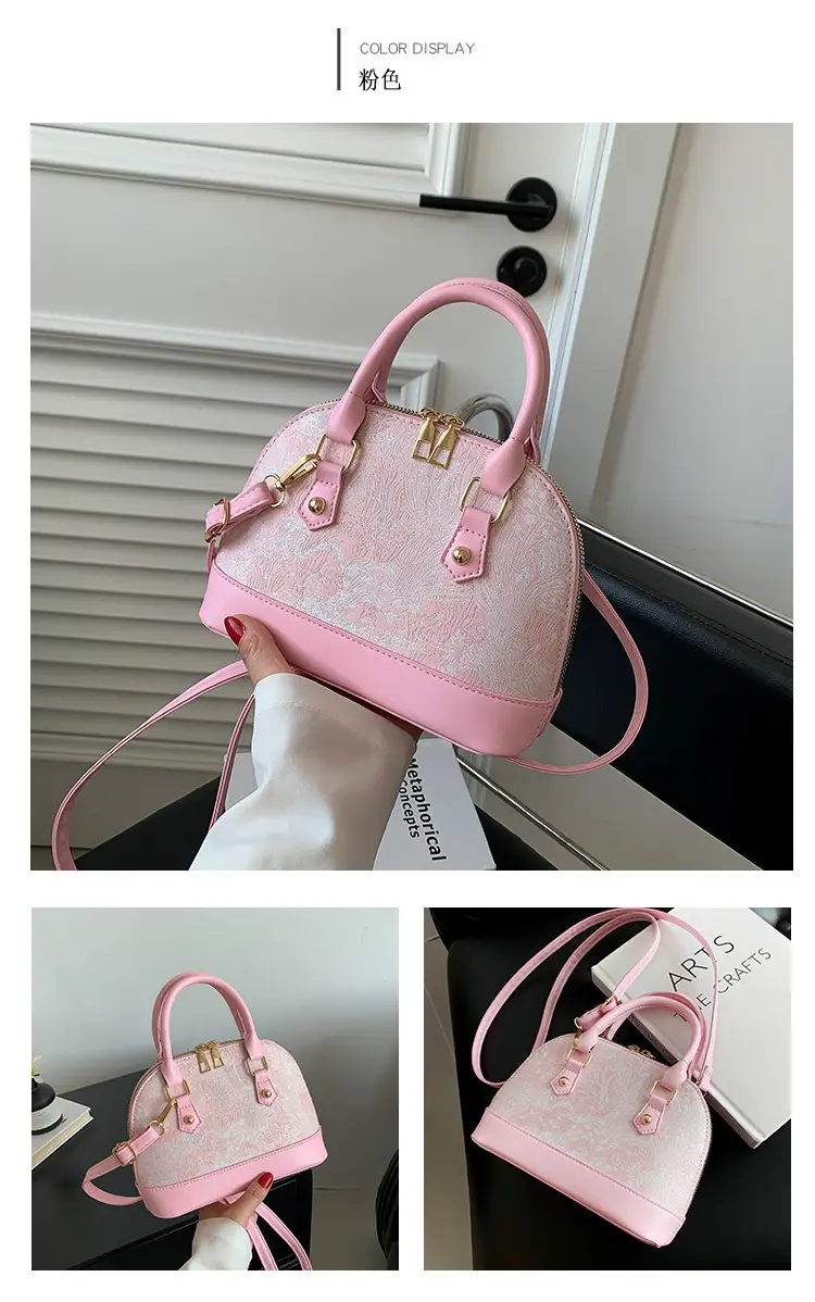 Pink Embroidered Shell Shoulder Bag for Women — feature 24