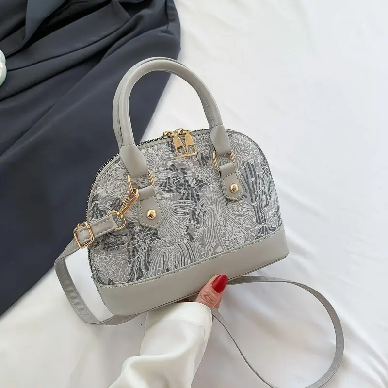 Pink Embroidered Shell Shoulder Bag for Women - Image 2