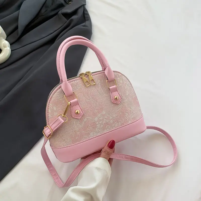 Pink Embroidered Shell Shoulder Bag for Women - Image 3