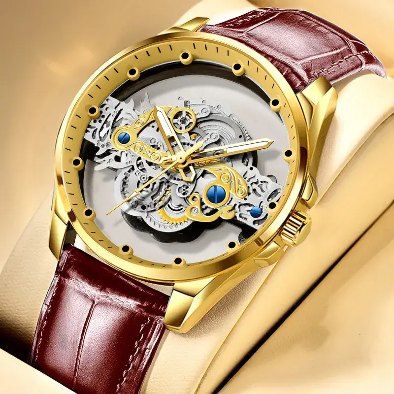 Men's Full-Automatic Transparent Watch with Blue Sectors - Image 10