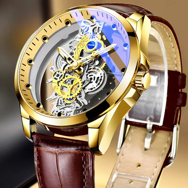 Men's Full-Automatic Transparent Watch with Blue Sectors - Image 5