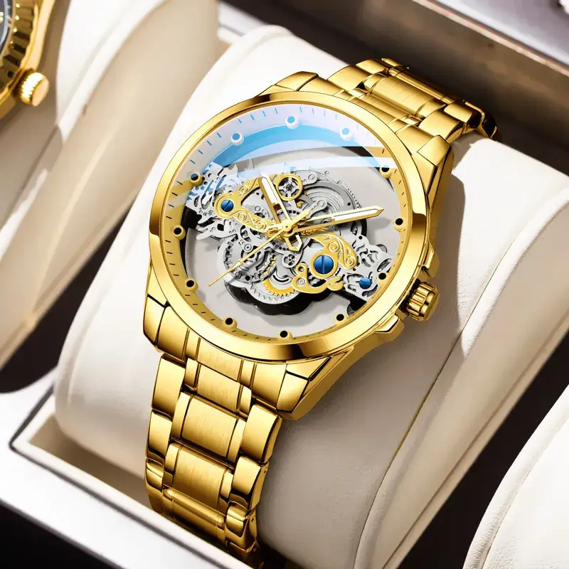 Men's Full-Automatic Transparent Watch with Blue Sectors - Image 6
