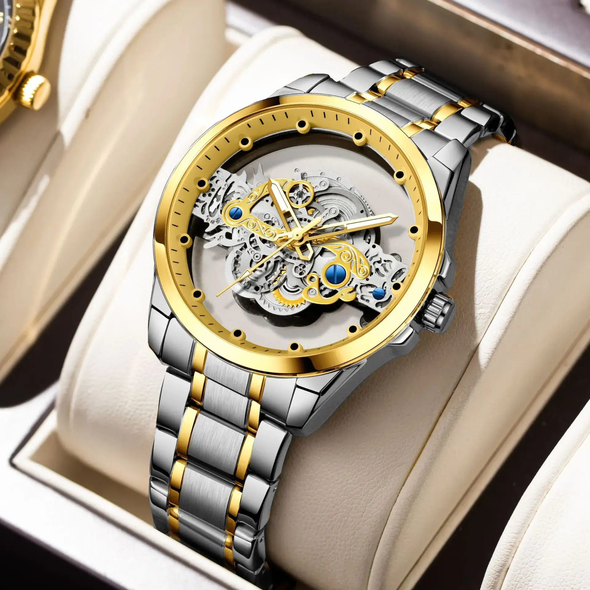 Men's Full-Automatic Transparent Watch with Blue Sectors - Image 7