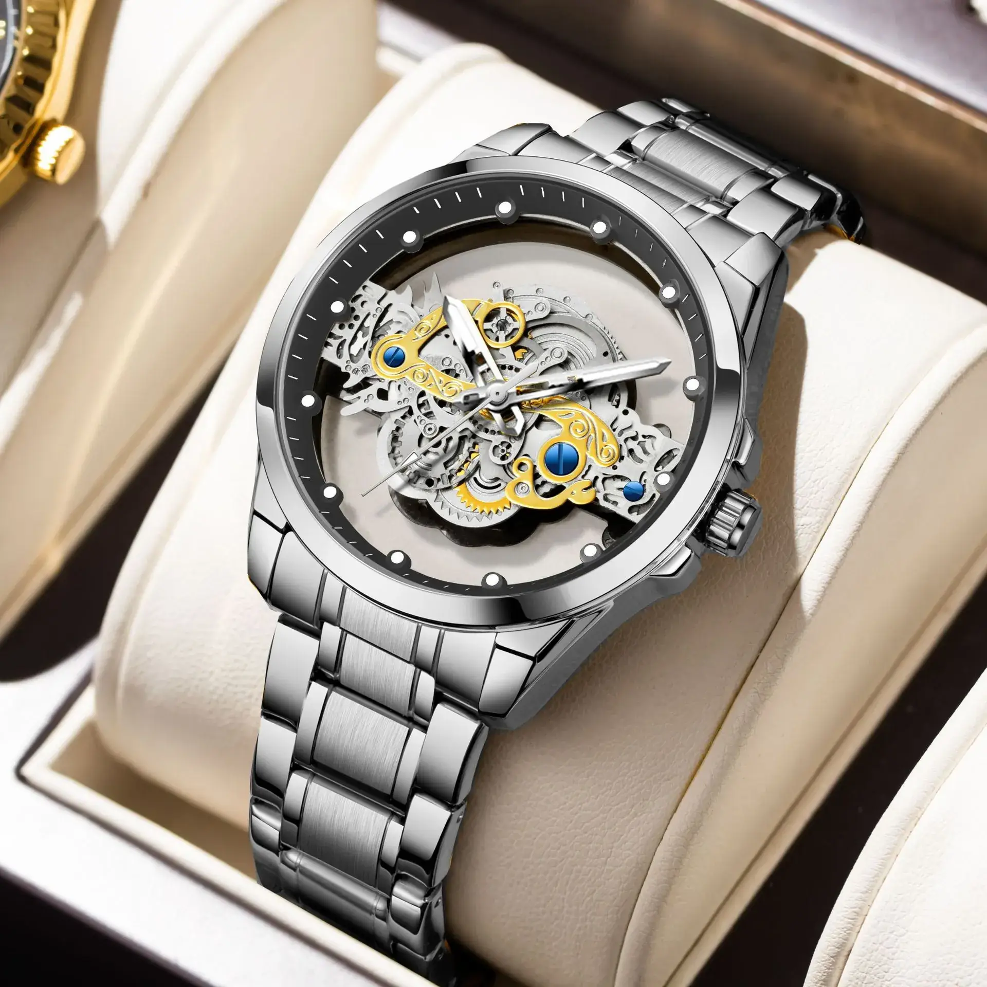 Men's Full-Automatic Transparent Watch with Blue Sectors - Image 8