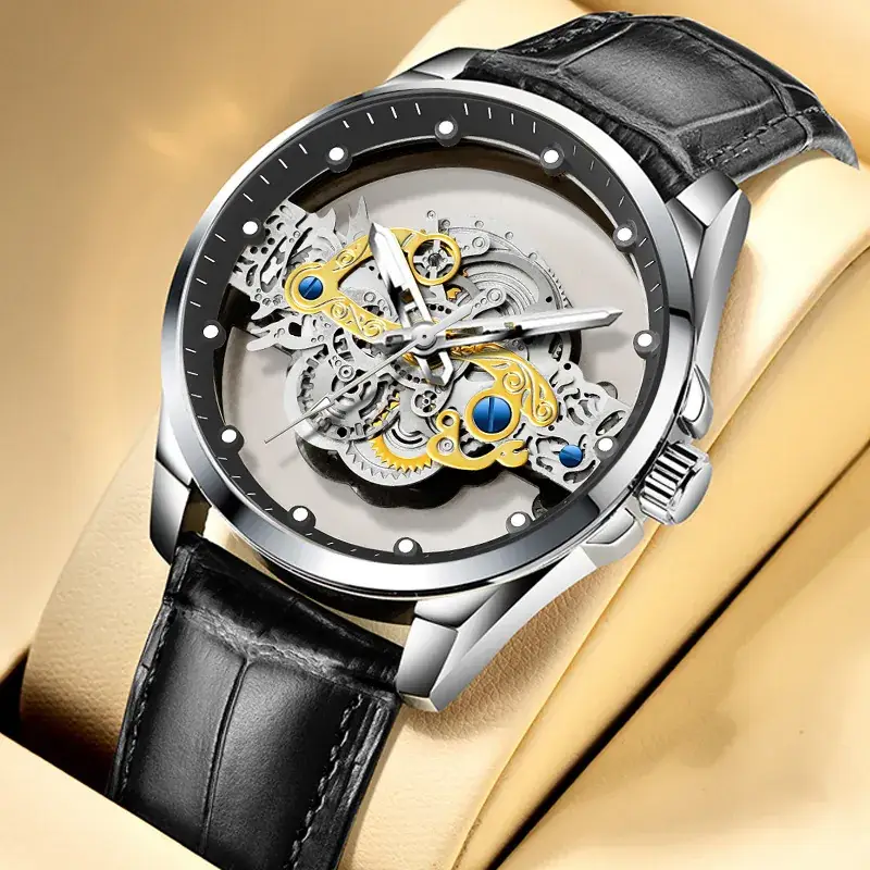 Men's Full-Automatic Transparent Watch with Blue Sectors - Image 9