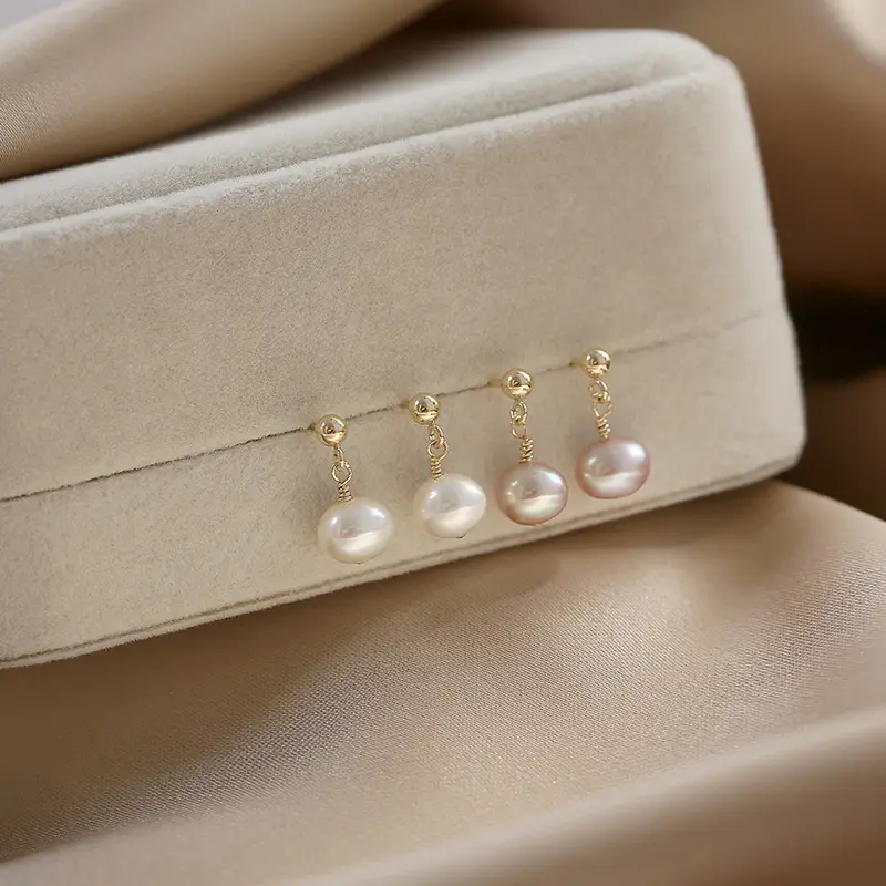 Natural Pearl Earrings Gold Hanging Beads for Women — feature 12