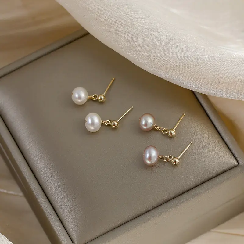 Natural Pearl Earrings Gold Hanging Beads for Women — feature 13