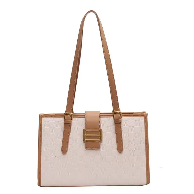 Large Capacity Brown White Textured Shoulder Bag for Women - Image 10