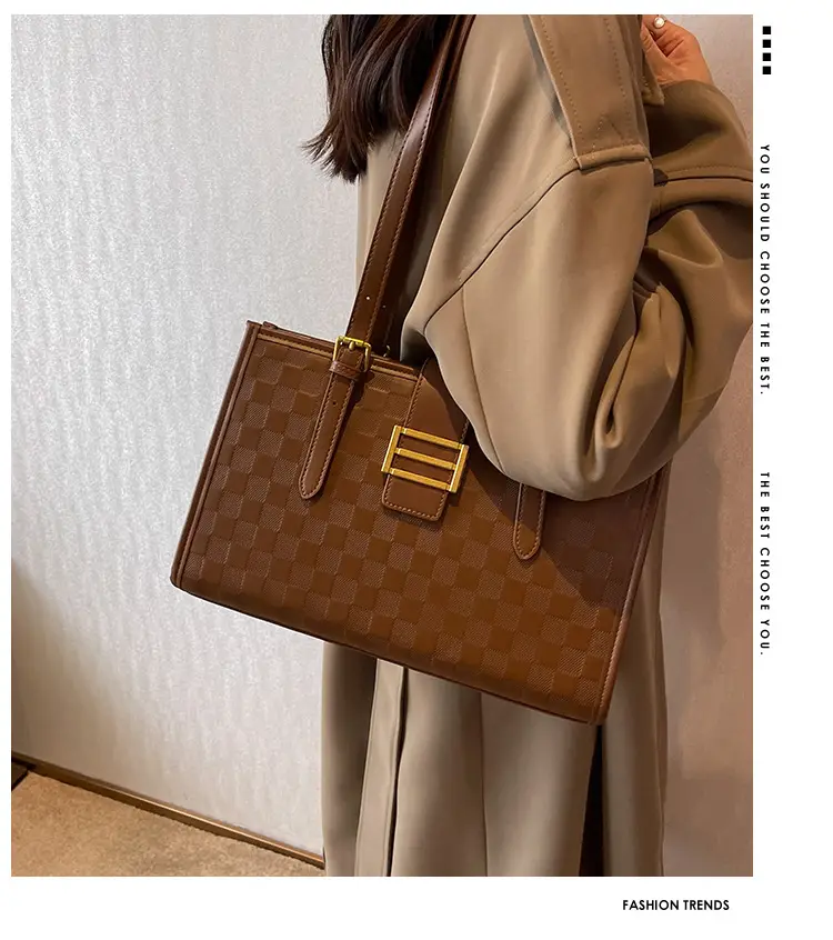 Large Capacity Brown White Textured Shoulder Bag for Women — feature 33