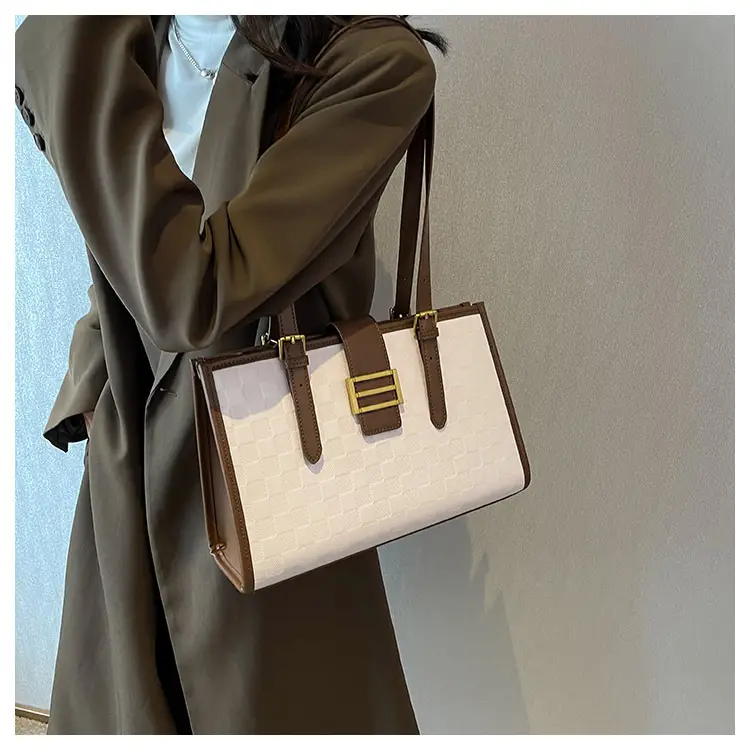 Large Capacity Brown White Textured Shoulder Bag for Women — feature 44