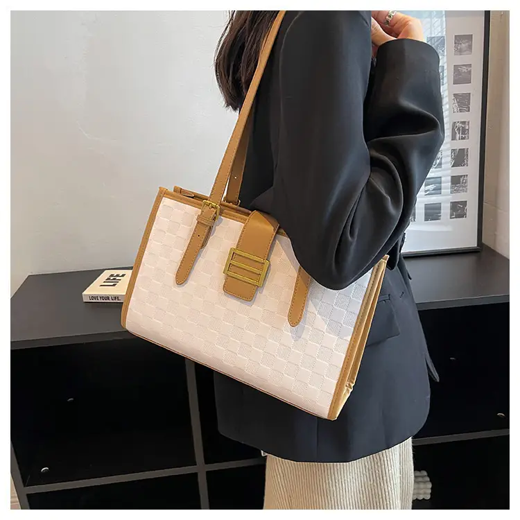 Large Capacity Brown White Textured Shoulder Bag for Women — feature 45