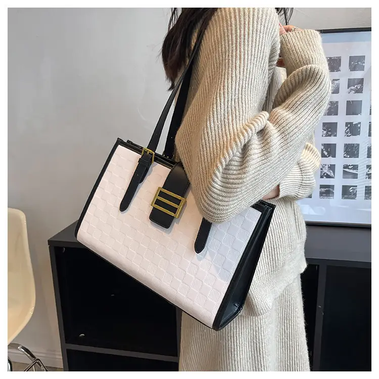 Large Capacity Brown White Textured Shoulder Bag for Women — feature 49