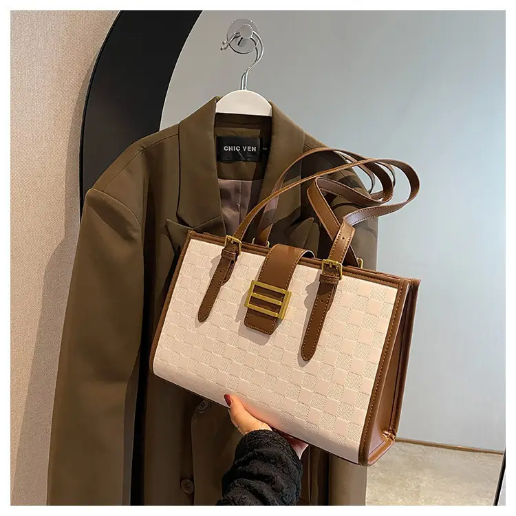 Large Capacity Brown White Textured Shoulder Bag for Women — feature 64